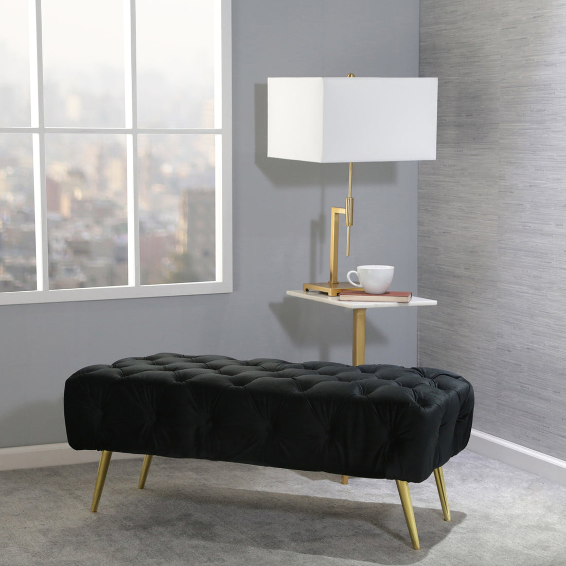 Sagebrook Home Tufted 40&quot; Bench, Black, Kd