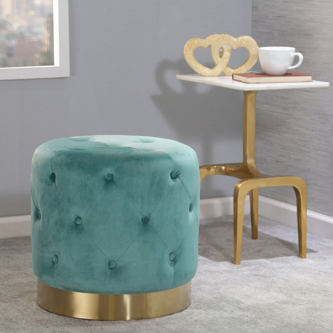 Sagebrook Home Tufted 18&quot; Ottoman, Teal