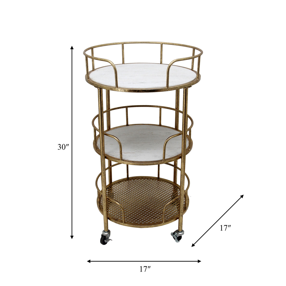 Sagebrook Home Metal 3-tier Round Bar Cart, White/gold