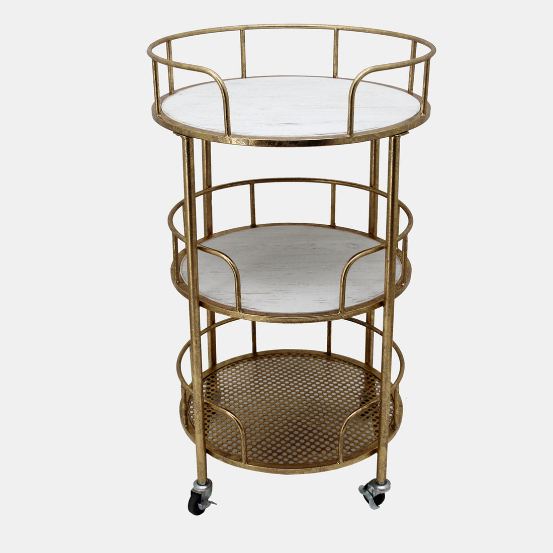 Sagebrook Home Metal 3-tier Round Bar Cart, White/gold