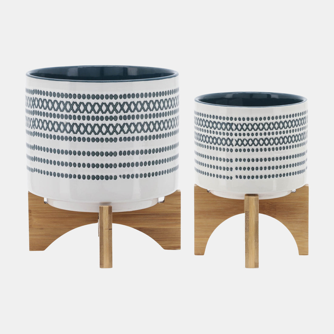 Sagebrook Home Cer, S/2 5/8&quot; Planter On Standw/ Dots, Blue