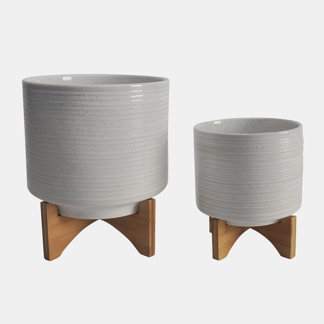 Sagebrook Home Ceramic S/2 8/10&quot; Planter On Stand, Speckled White