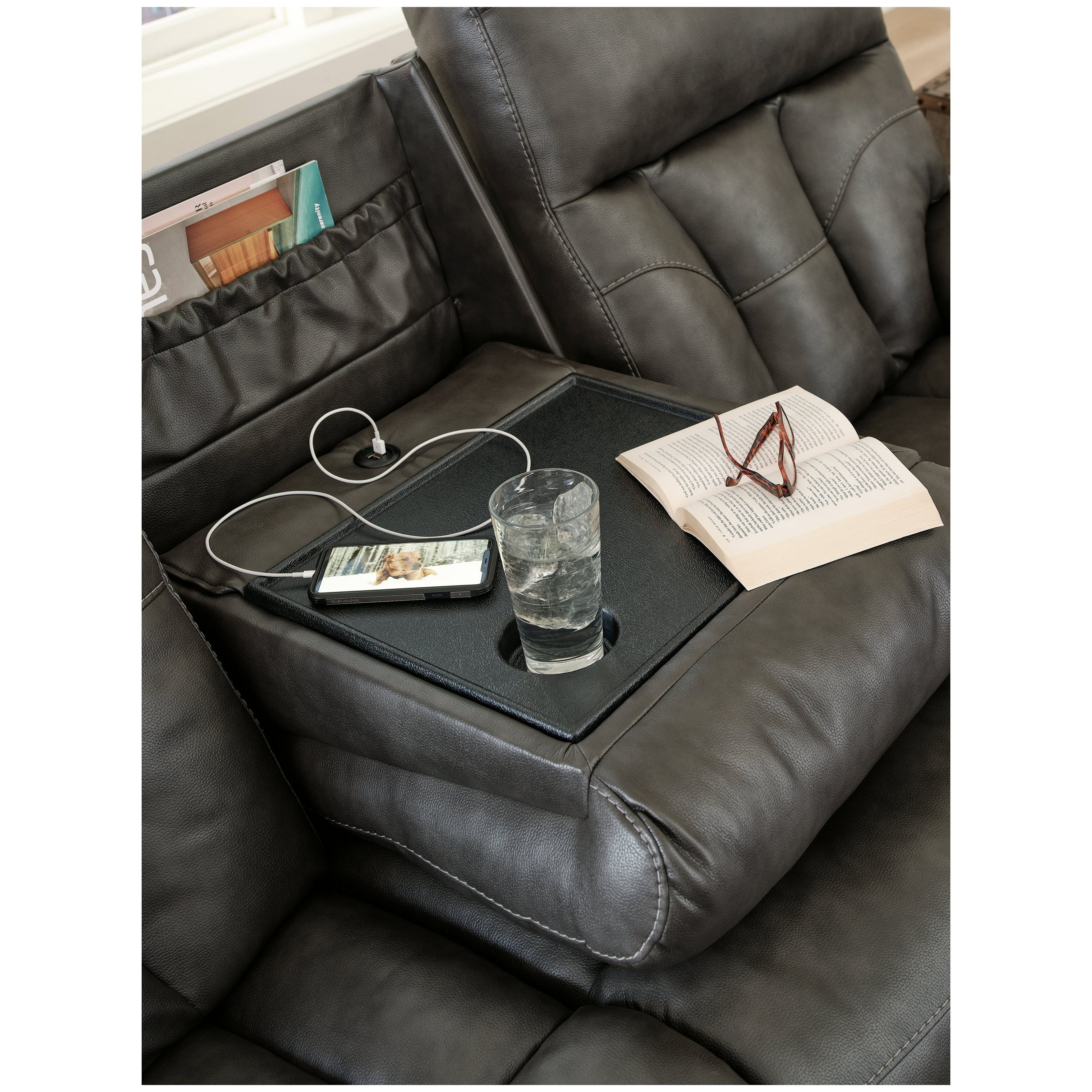 Willamen Reclining Sofa with Drop Down Table Ash-1480189