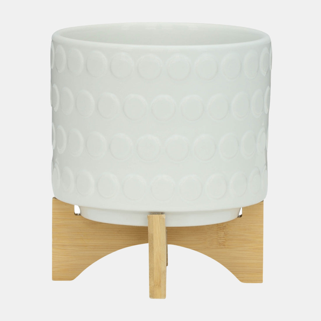 Sagebrook Home Ceramic S/2 8/10&quot; Planter On Wooden Stand, White