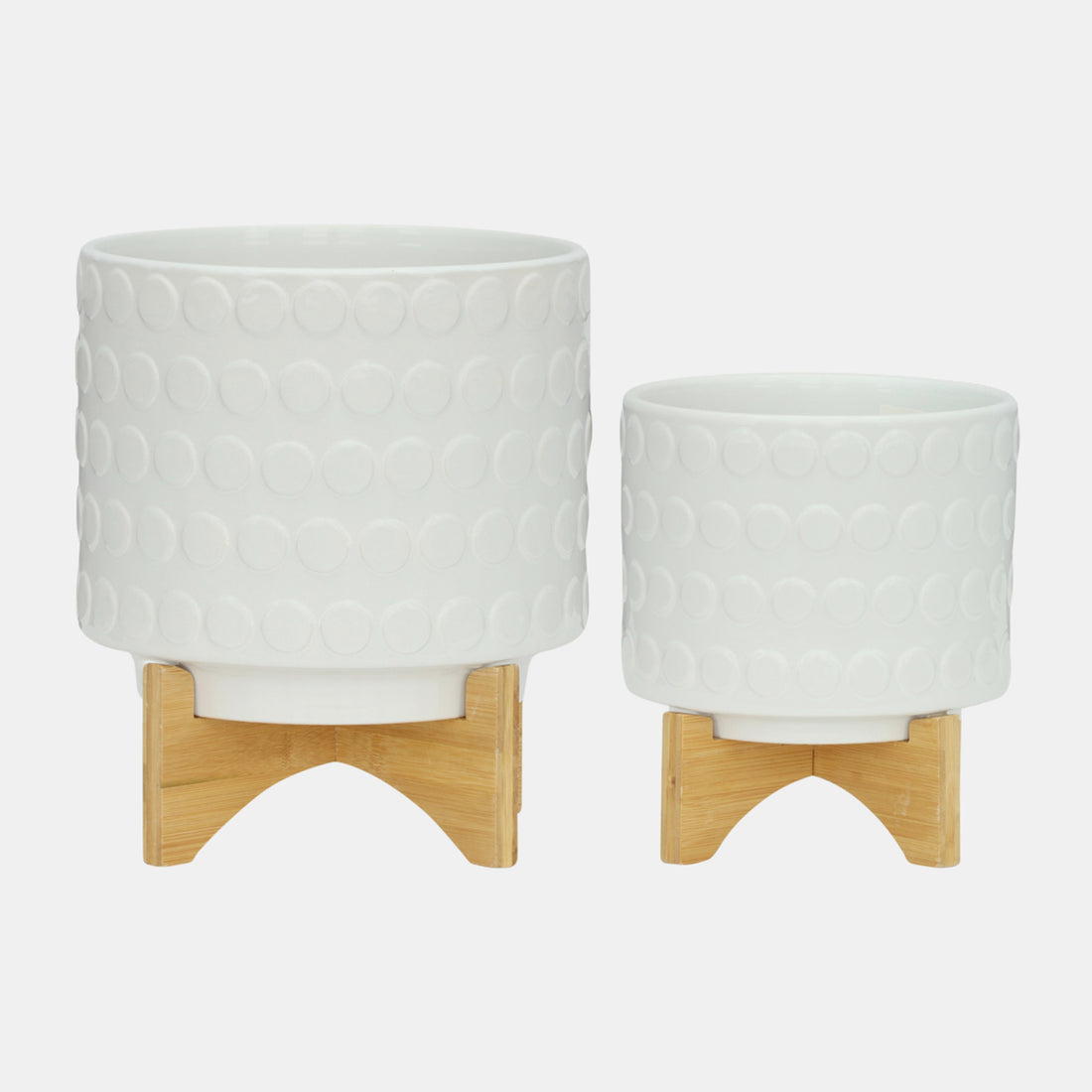 Sagebrook Home Ceramic S/2 8/10&quot; Planter On Wooden Stand, White