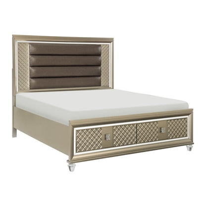 (3) Eastern King Platform Bed with LED Lighting and Storage Footboard 1515K-1EK*