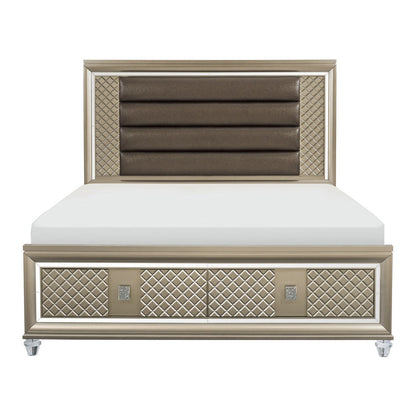 (3) Eastern King Platform Bed with LED Lighting and Storage Footboard 1515K-1EK*