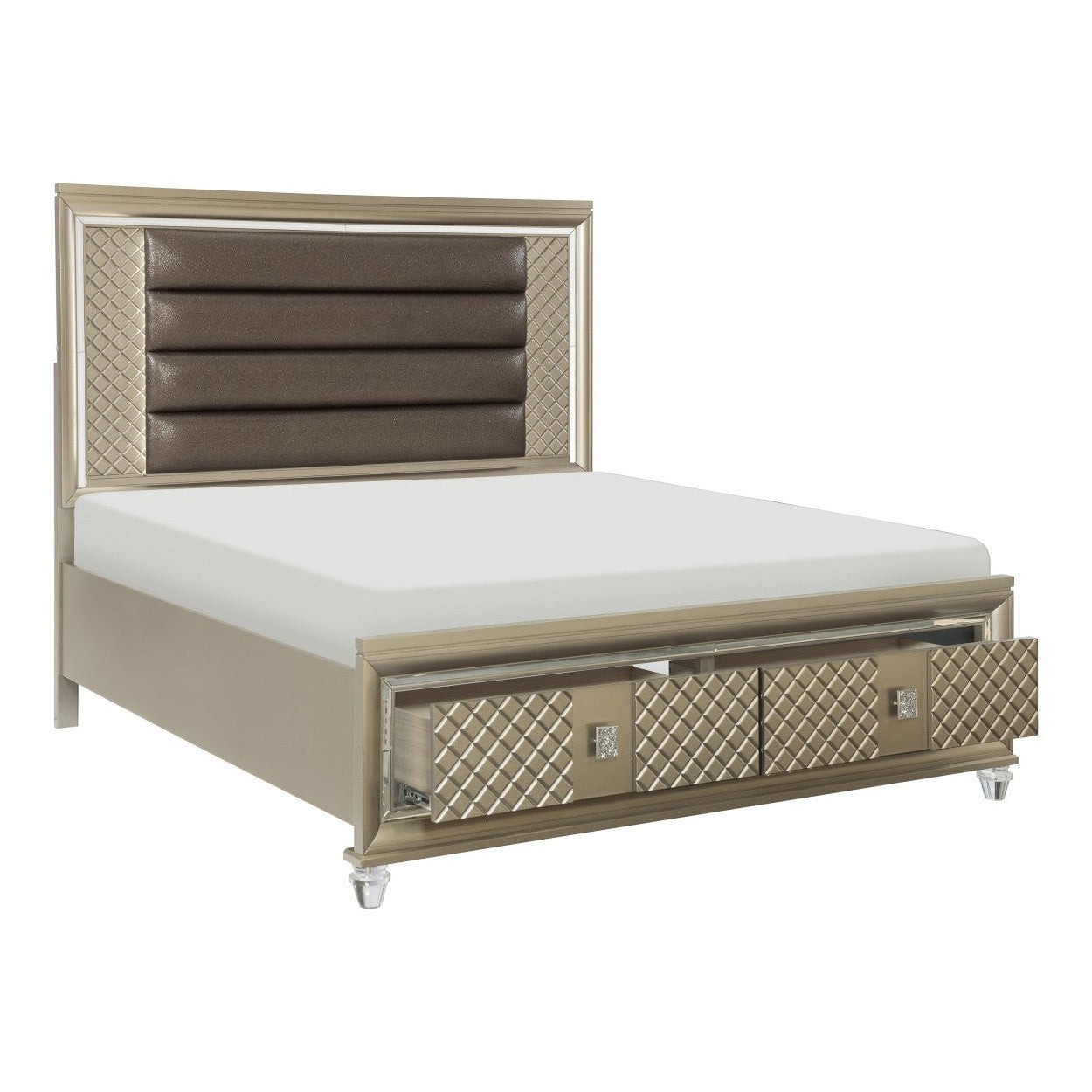 (3) Eastern King Platform Bed with LED Lighting and Storage Footboard 1515K-1EK*