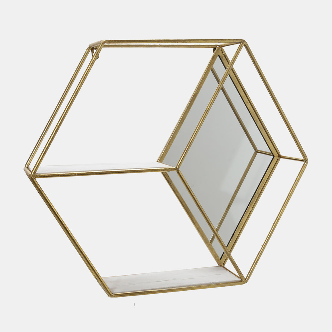 Sagebrook Home Metal/wood 20&quot; Hexagon Mirrored Wall Shelf, Gold