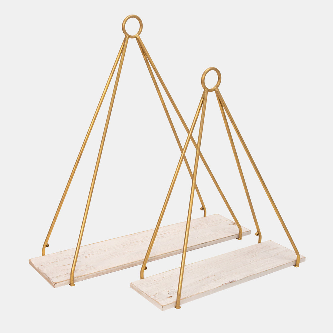 Sagebrook Home S/2 Metal/wood 20/24&quot; Triangle Shelf, White/gold