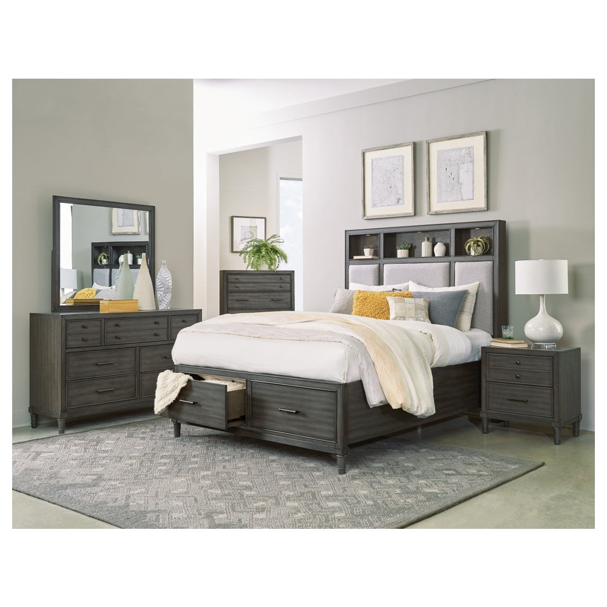 (3) QUEEN PLFM BED W/FB DRW, LED 1573-1*