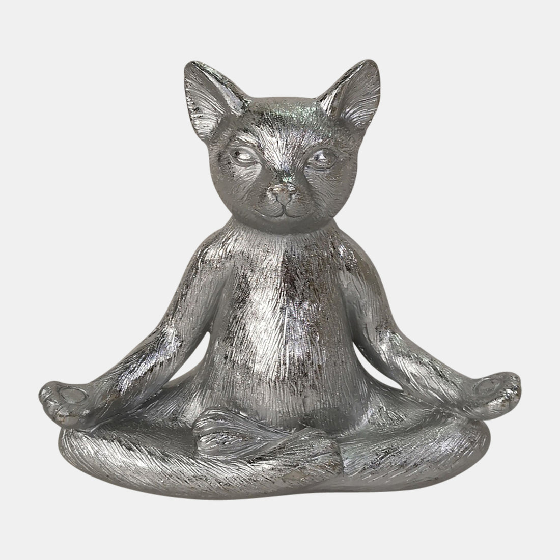 Sagebrook Home Resing, 7&quot; Yoga Cat, Silver