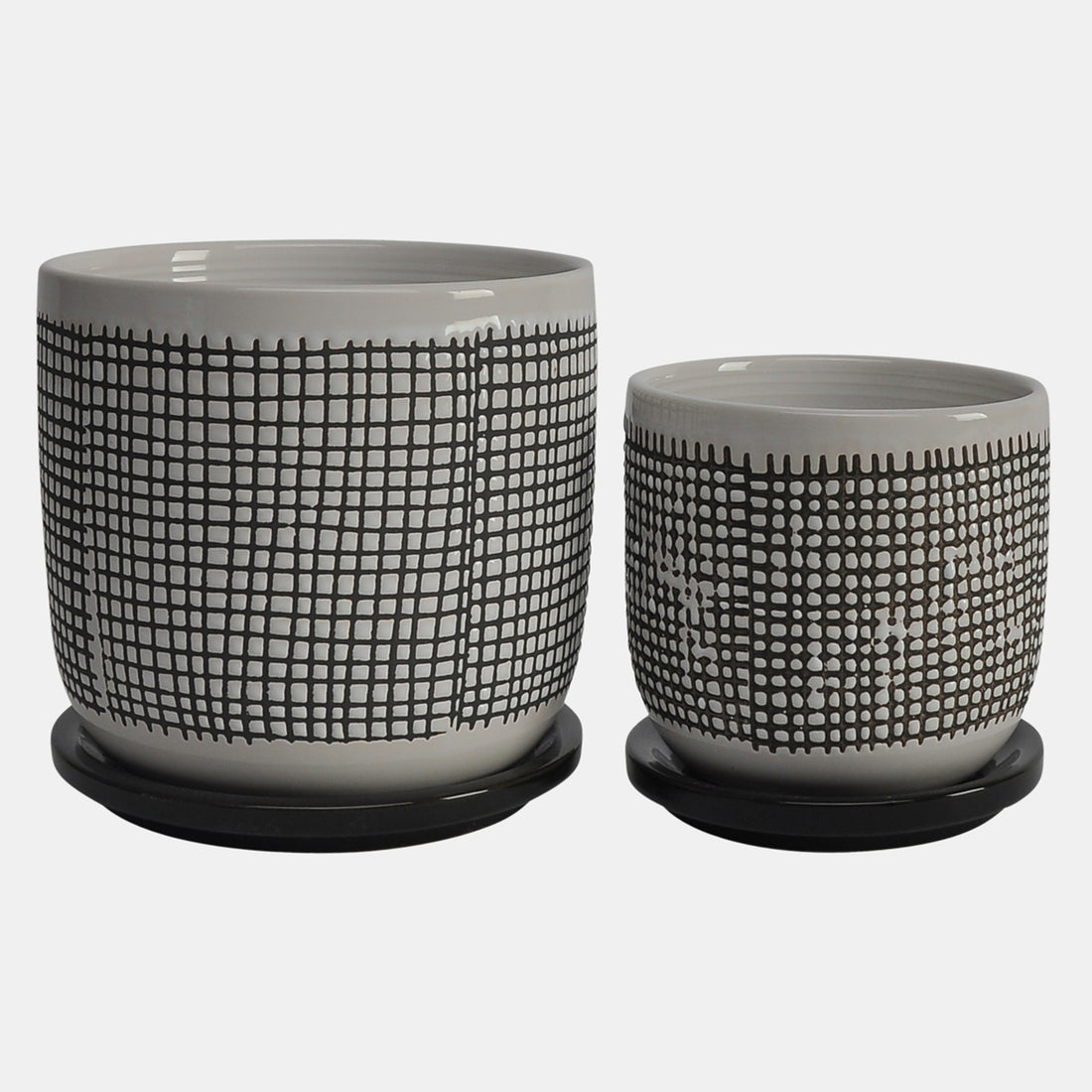 Sagebrook Home S/2 5/6&quot; Mesh Design Planter W/ Saucer,  Gray