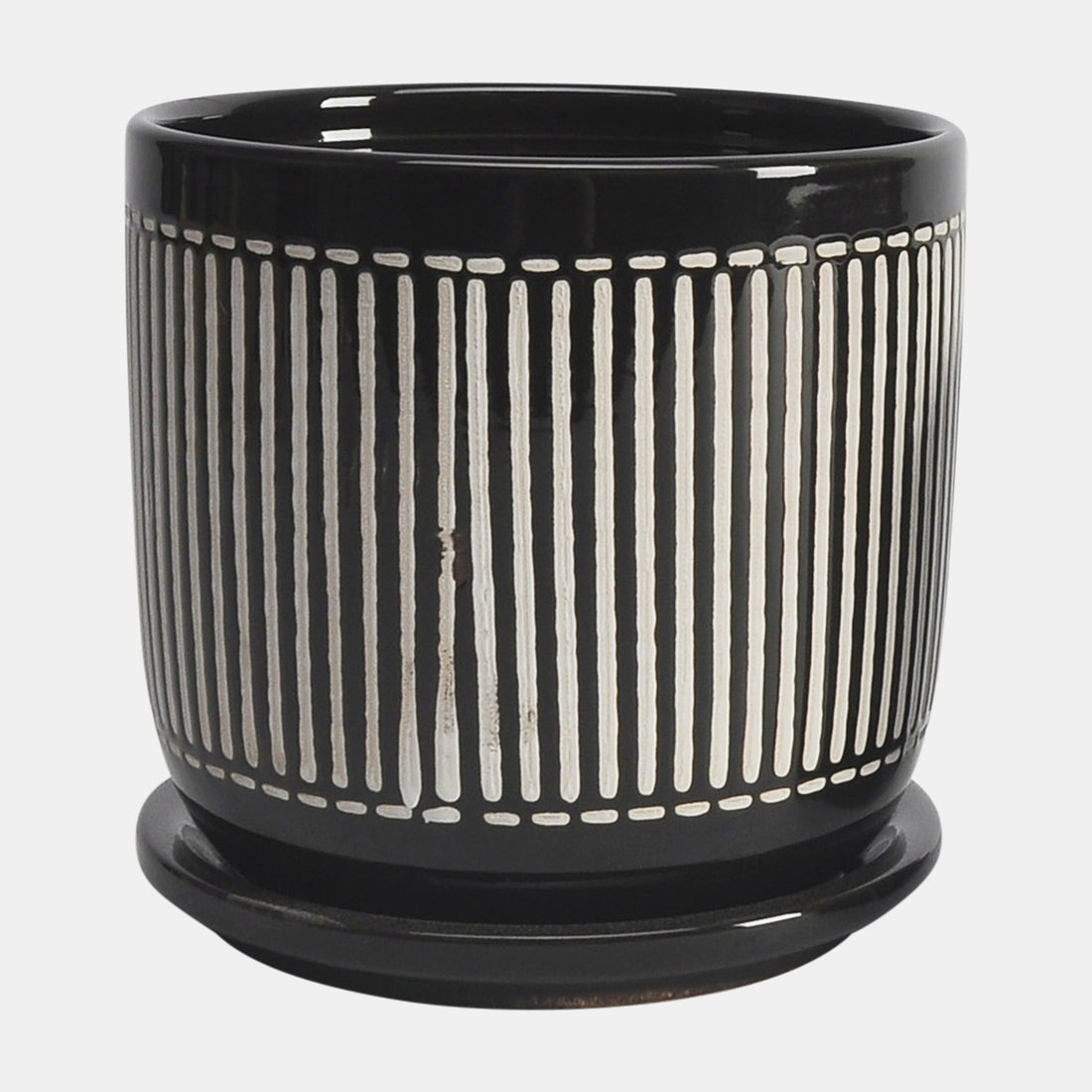 Sagebrook Home S/2 5/6&quot; Vertical Lines Planter W/ Saucer, Black