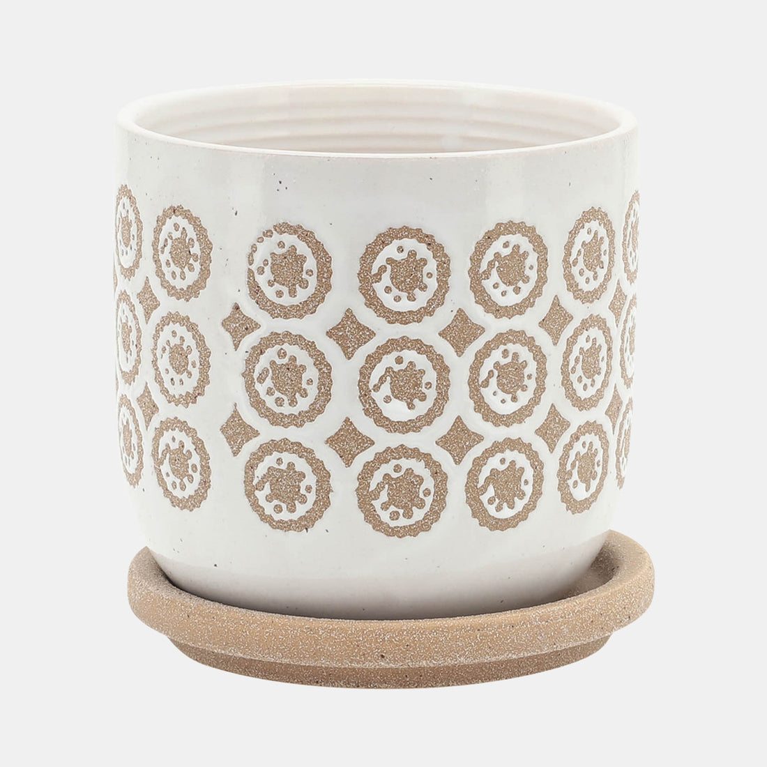 Sagebrook Home S/2 5/6&quot; Circles Planter W/ Saucer, Beige