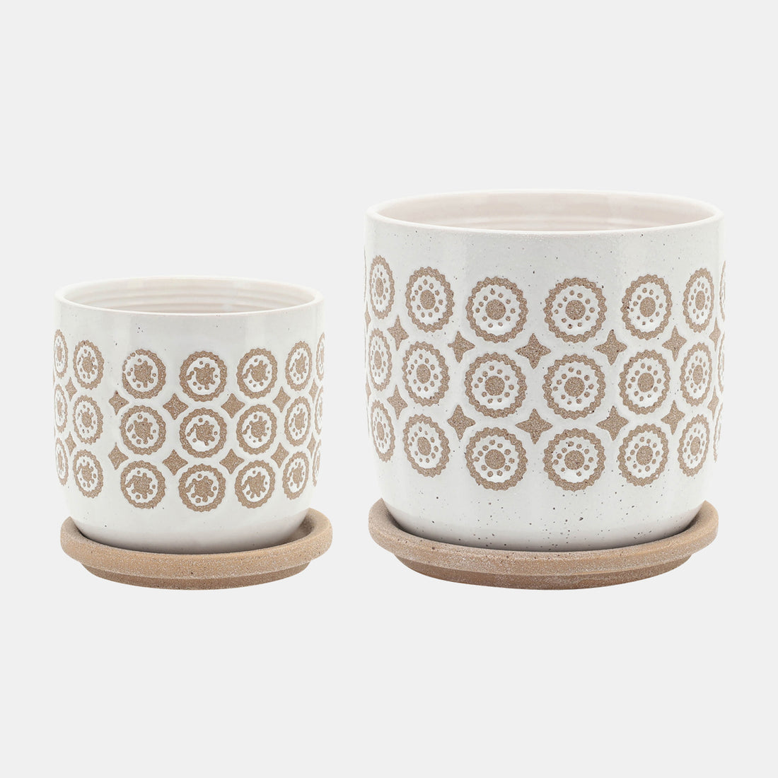 Sagebrook Home S/2 5/6&quot; Circles Planter W/ Saucer, Beige
