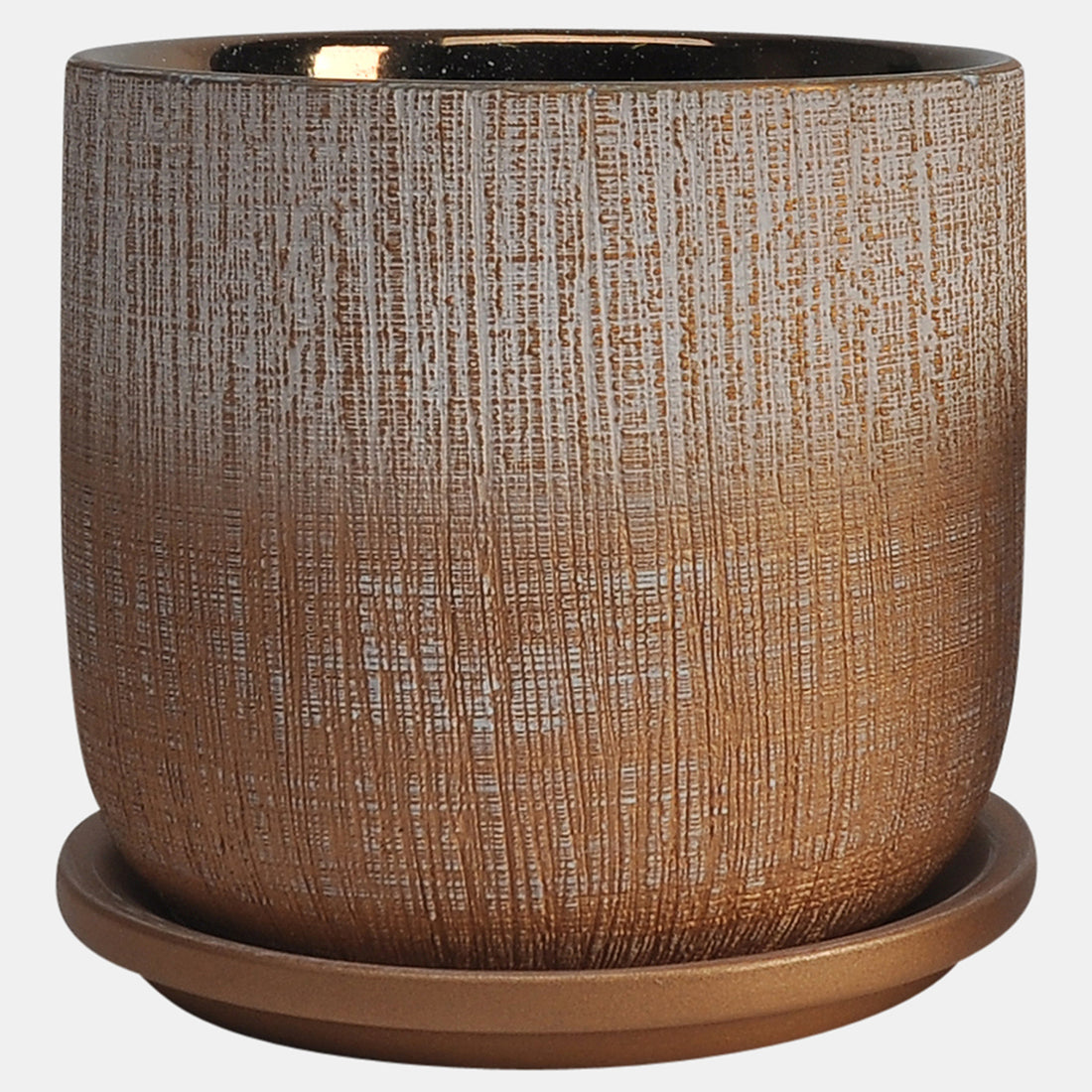 Sagebrook Home S/2 5/6&quot; Textured Planter With Saucer, Gold