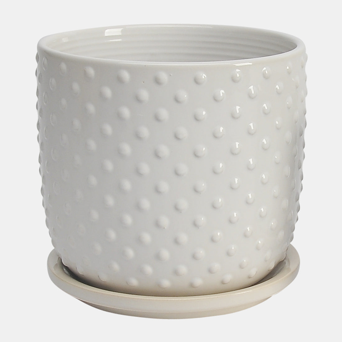 Sagebrook Home S/2 5/6&quot; Tiny Dots Planter W/ Saucer, White