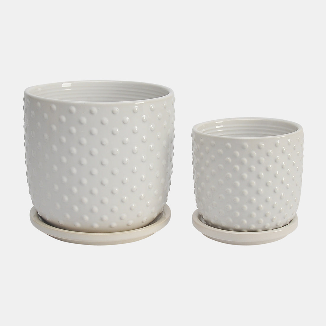 Sagebrook Home S/2 5/6&quot; Tiny Dots Planter W/ Saucer, White