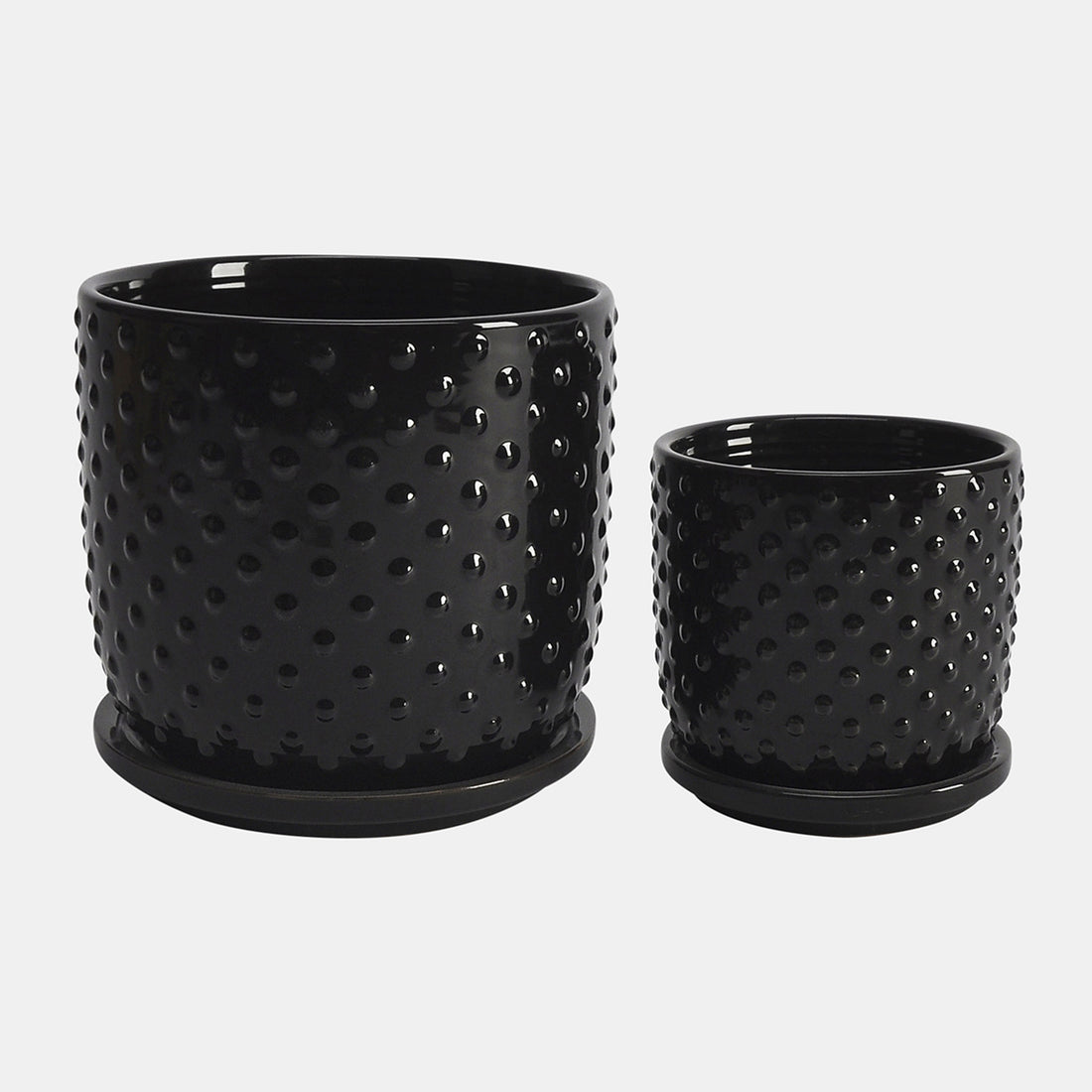 Sagebrook Home S/2 5/6&quot; Tiny Dots Planter W/ Saucer, Black