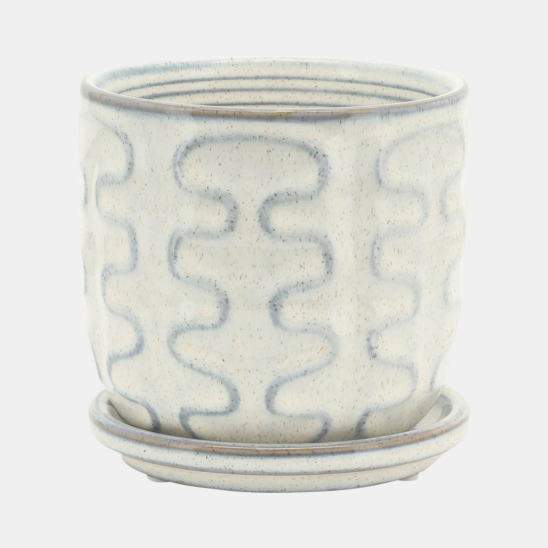 Sagebrook Home Cer, S/2 5/6&quot; Wiggly Planter W/ Saucer, Beige