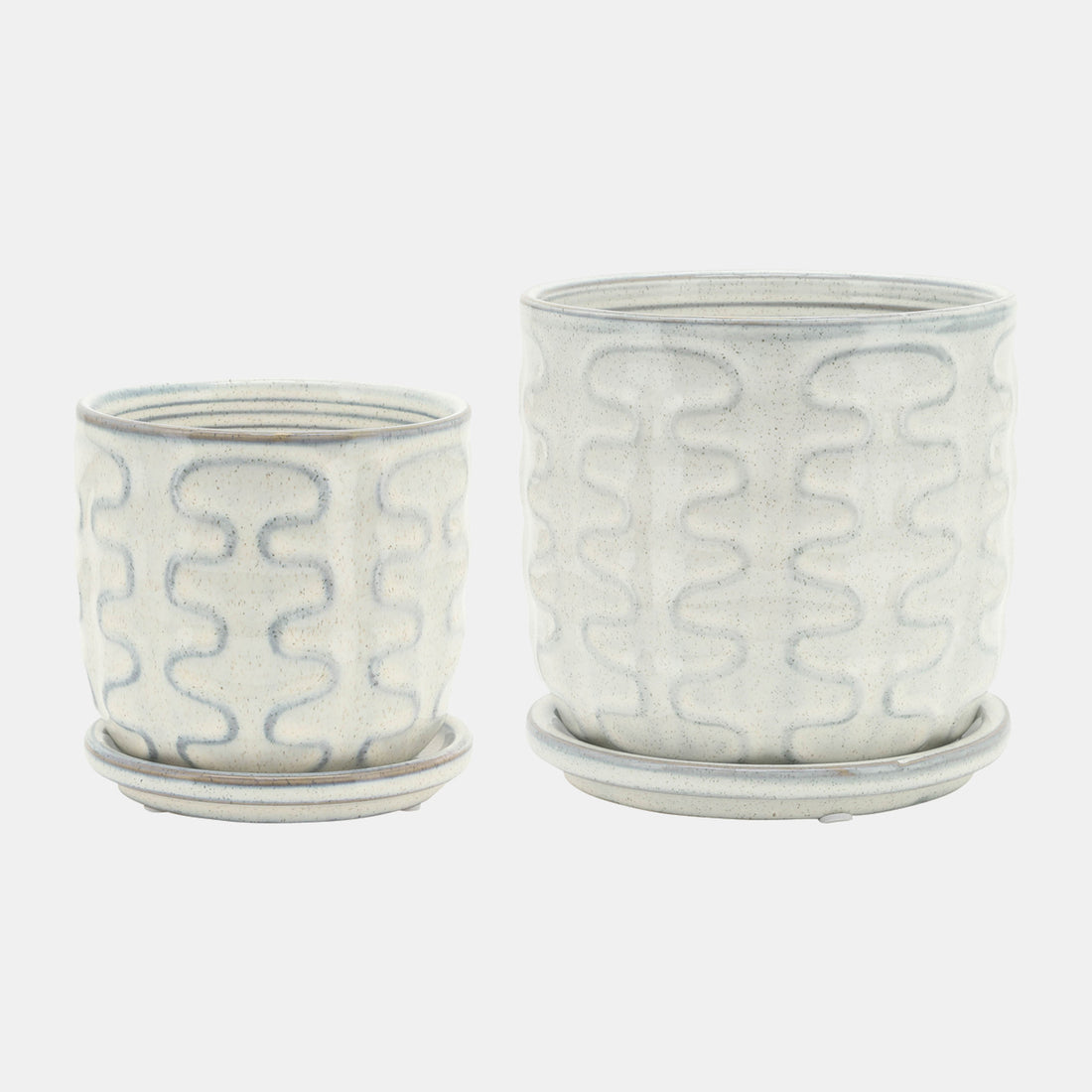Sagebrook Home Cer, S/2 5/6&quot; Wiggly Planter W/ Saucer, Beige