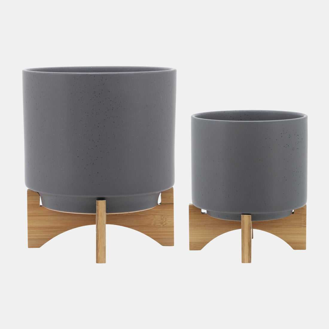 Sagebrook Home S/2 8/10&quot; Planter W/ Wood Stand, Matte Gray