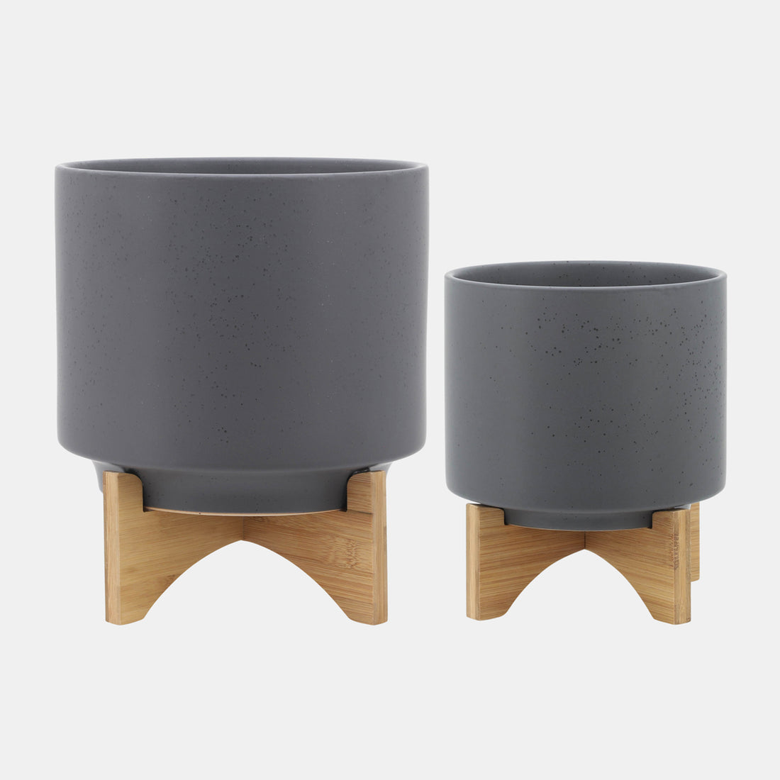 Sagebrook Home S/2 8/10&quot; Planter W/ Wood Stand, Matte Gray