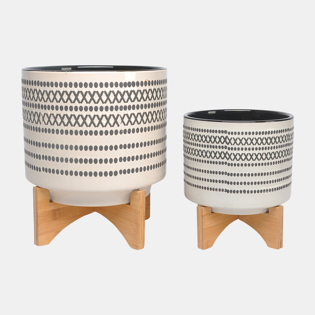Sagebrook Home S/2 8/10&quot; Aztec Planter W/ Wood Stand, Gray