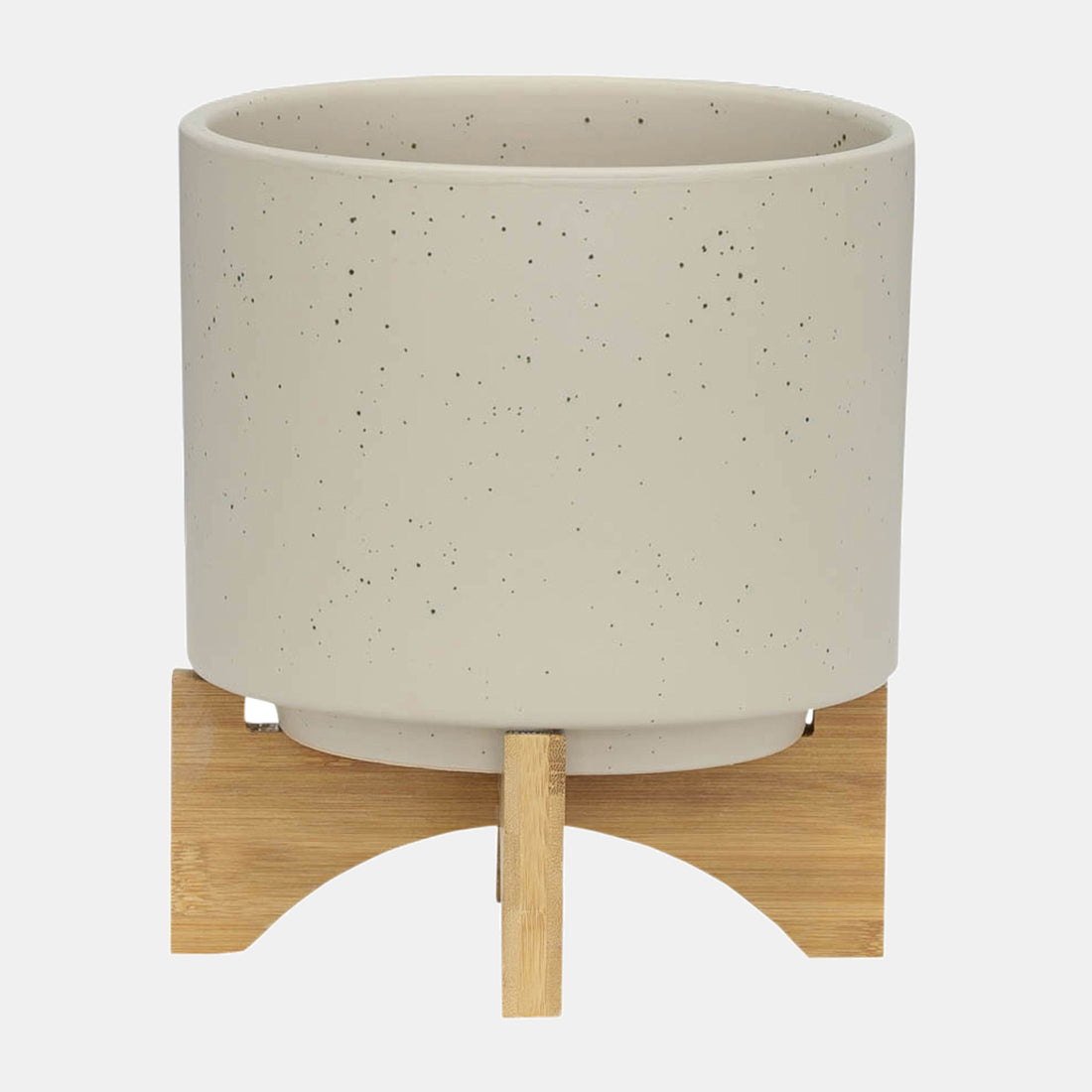 Sagebrook Home S/2 5/8&quot; Planter W/ Wood Stand, Matte Beige