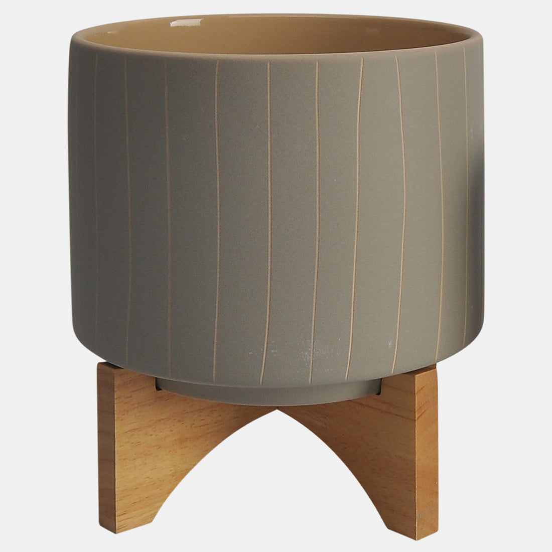 Sagebrook Home Cer, S/2 5/8&quot; Stripes Planter W/ Stand, Tan