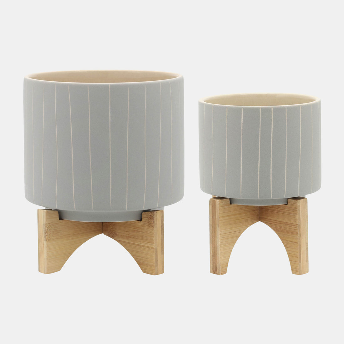 Sagebrook Home Cer, S/2 5/8&quot; Stripes Planter W/ Stand, Tan