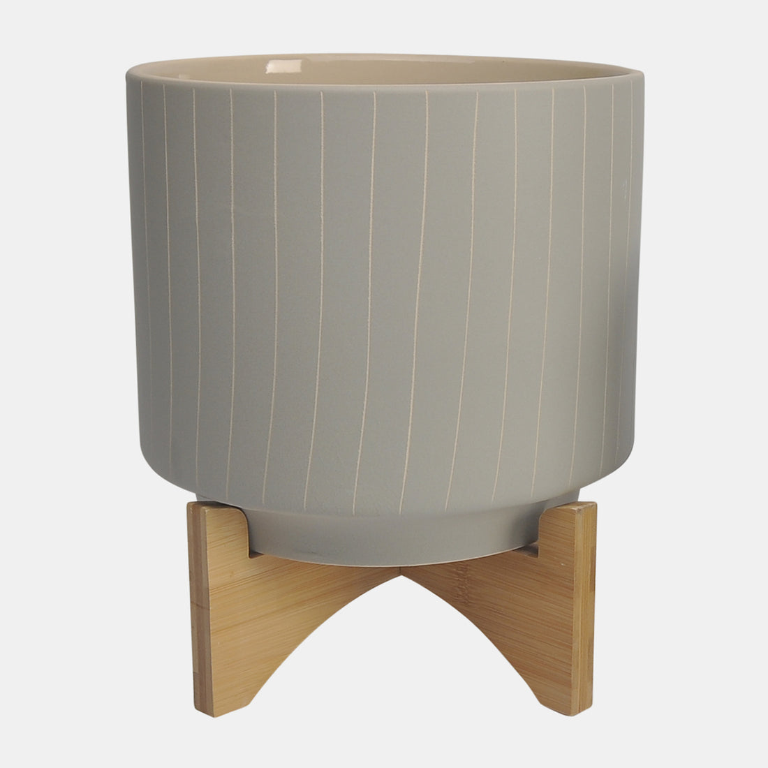 Sagebrook Home Cer, S/2 8/10&quot; Stripes Planter W/ Stand, Tan