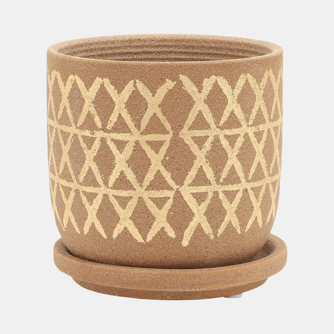Sagebrook Home S/2 5/6&quot; Cross Planter W/ Saucer, Tan