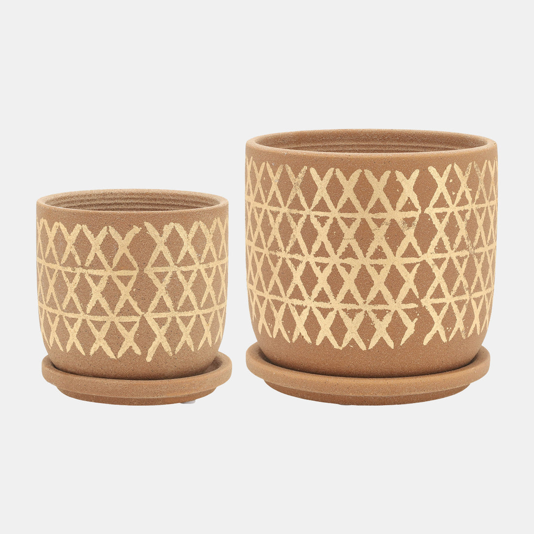 Sagebrook Home S/2 5/6&quot; Cross Planter W/ Saucer, Tan