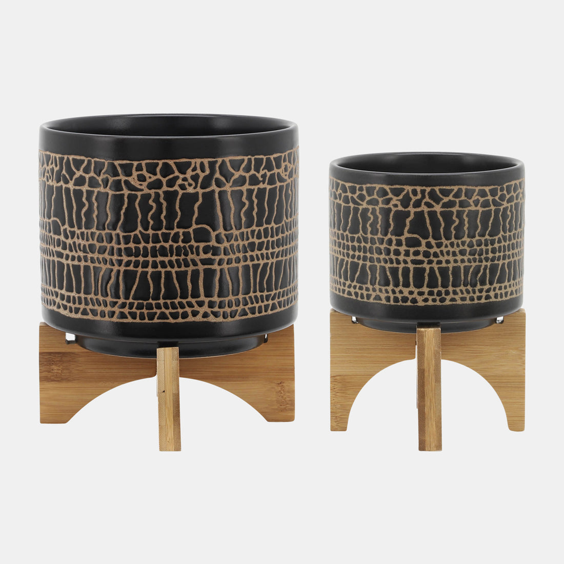 Sagebrook Home S/2 5/8&quot; Glazed Planter W/ Stand, Black