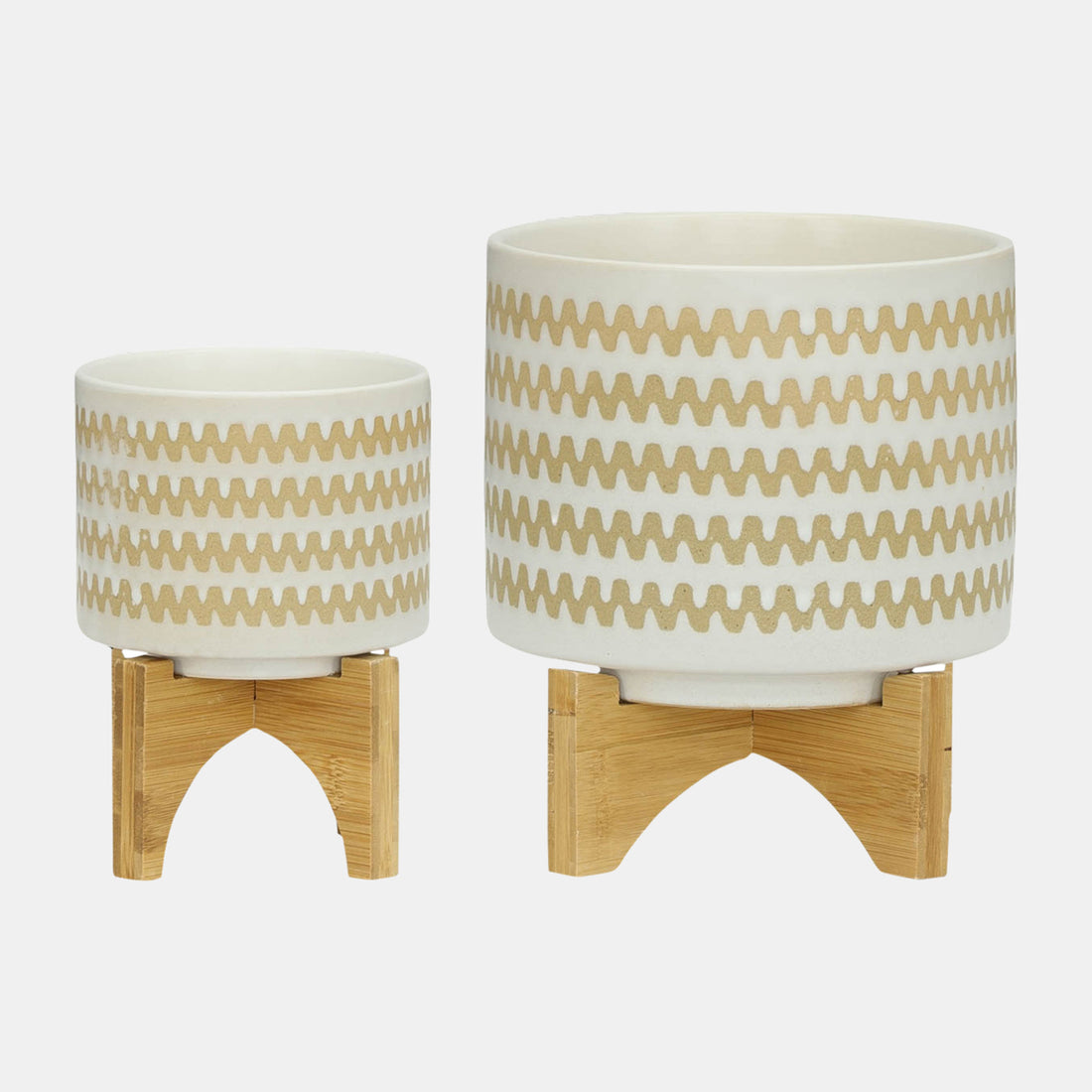 Sagebrook Home S/2 5/8&quot; Zig-zag Planter W/ Stand, White
