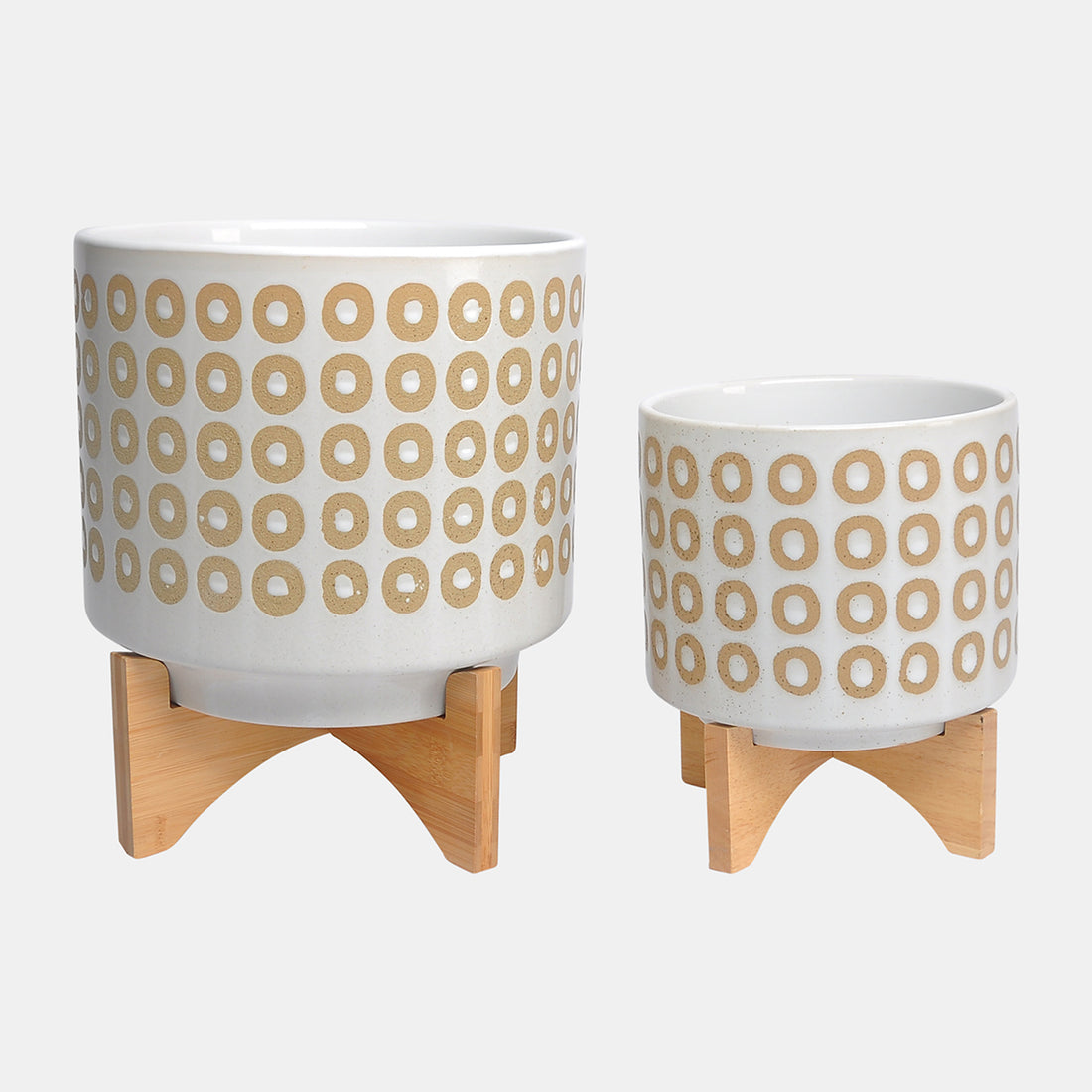 Sagebrook Home Cer, S/2 8/10&quot; Circles Planter W/ Stand, White