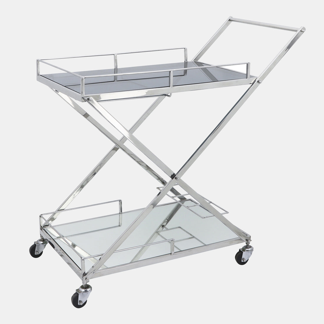Sagebrook Home Two Tier 33&quot;h Rolling Bar Cart, Silver
