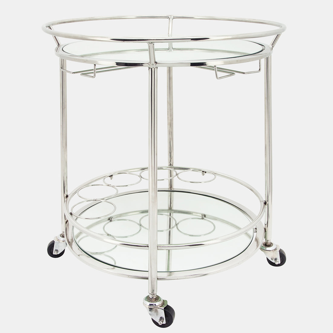 Sagebrook Home Two Tier 27&quot;h Round Rolling Bar Cart, Silver