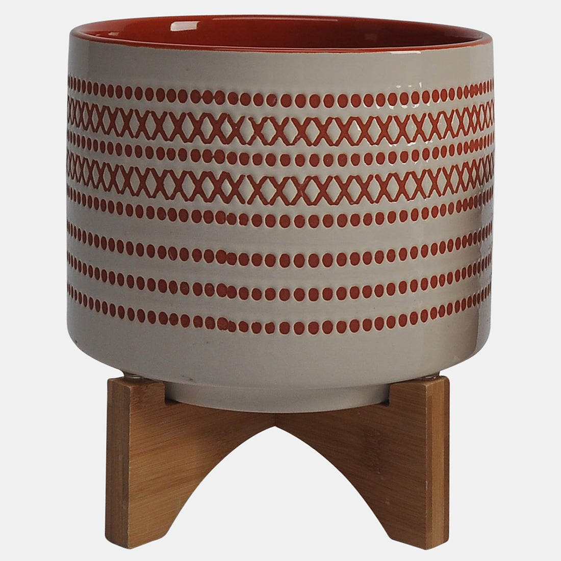 Sagebrook Home Ceramic S/2 5/8&quot; Aztec Planter On Wooden Stand, Or