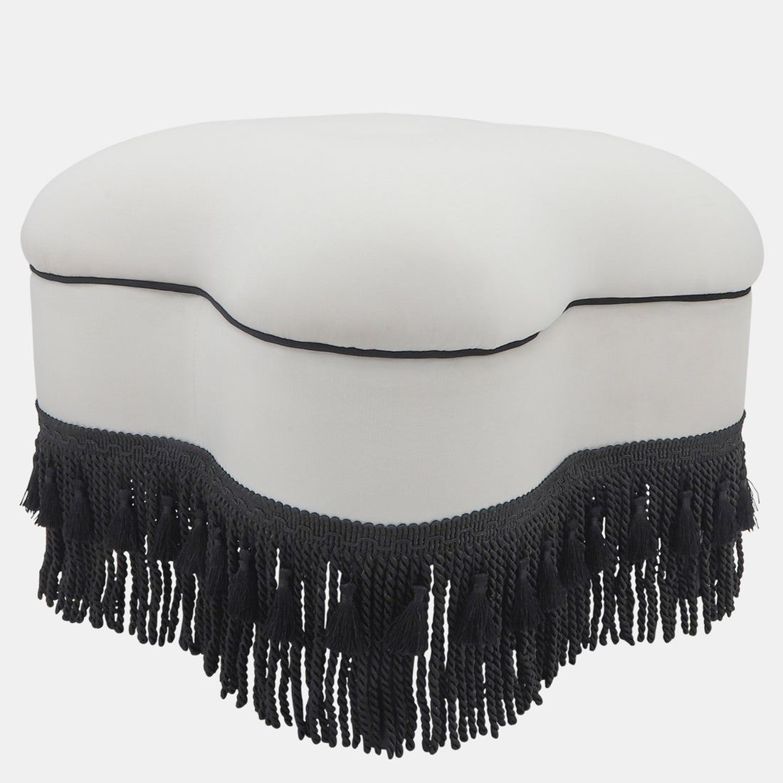 Sagebrook Home Clover Ottoman W/ Black Fringes, White