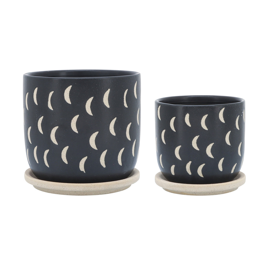 Sagebrook Home Ceramic S/2 5/6&quot; Moon Planter Saucer, Black