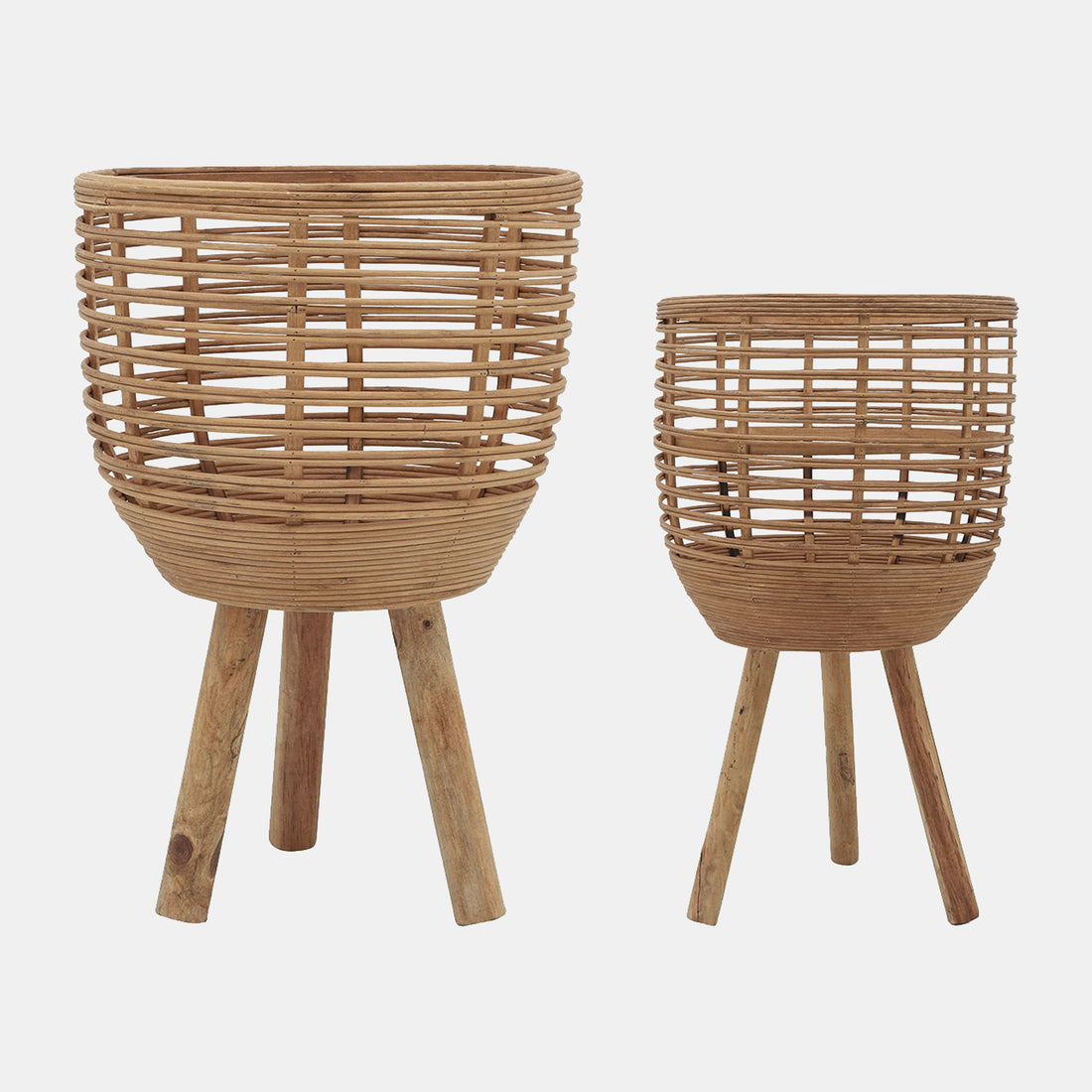 Sagebrook Home Bamboo, S/2 11/13&quot;d Woven Planters, Brown