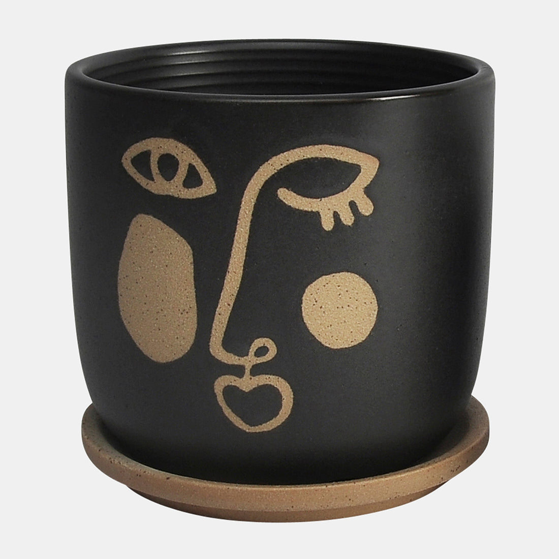 Sagebrook Home S/2 5/6&quot; Funky Face Planter W/ Saucer, Black