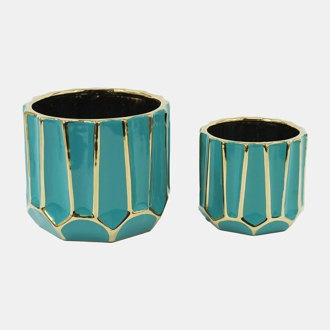 Sagebrook Home Cer, S/2 6/8&quot; Decorative Planter, Turq/gold