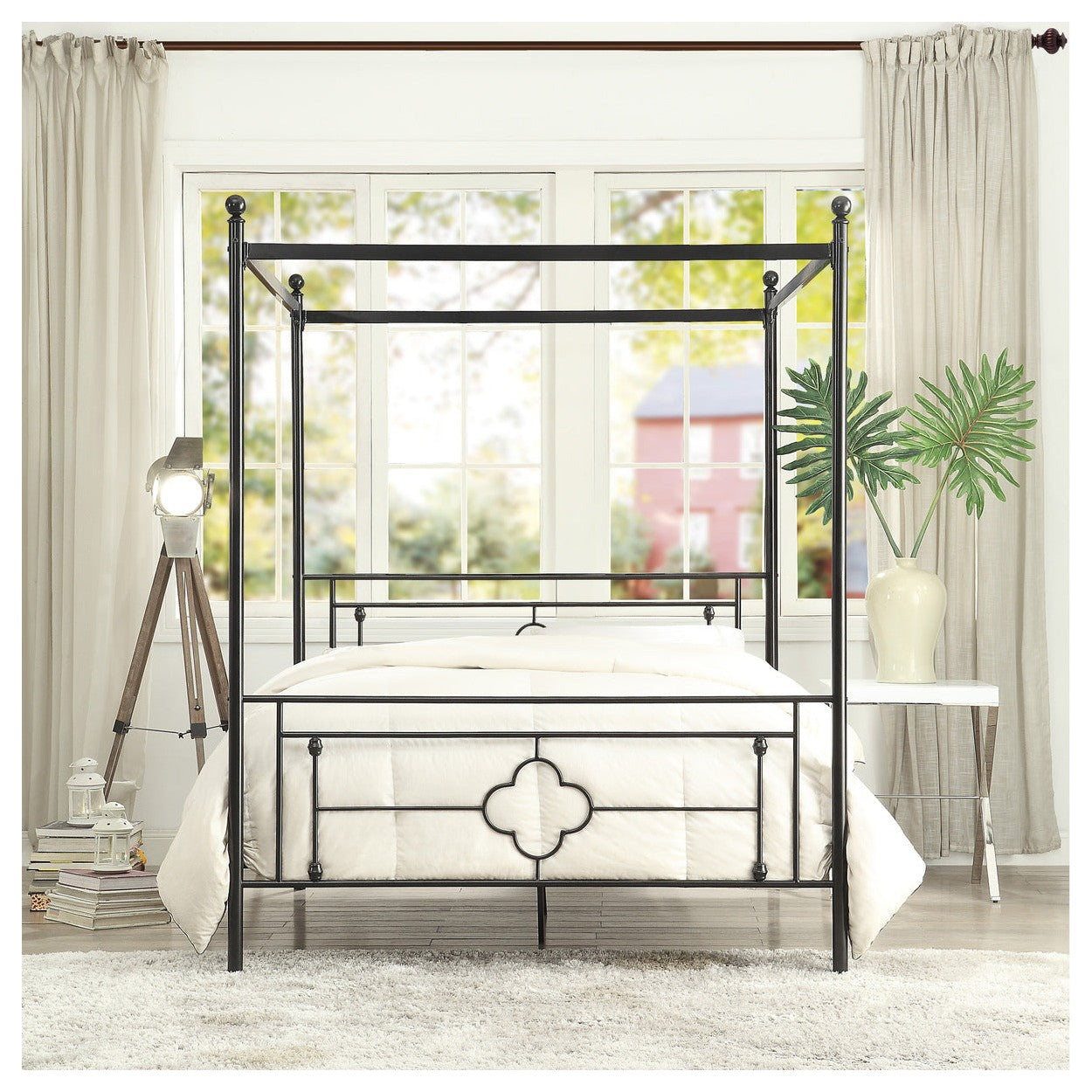 QUEEN SIZE CANOPY METAL BED, ROUND POST, 3A 1758-1