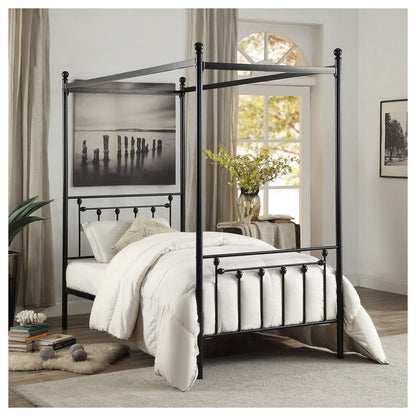 TWIN SIZE CANOPY METAL BED, ROUND POST, 3A 1761T-1