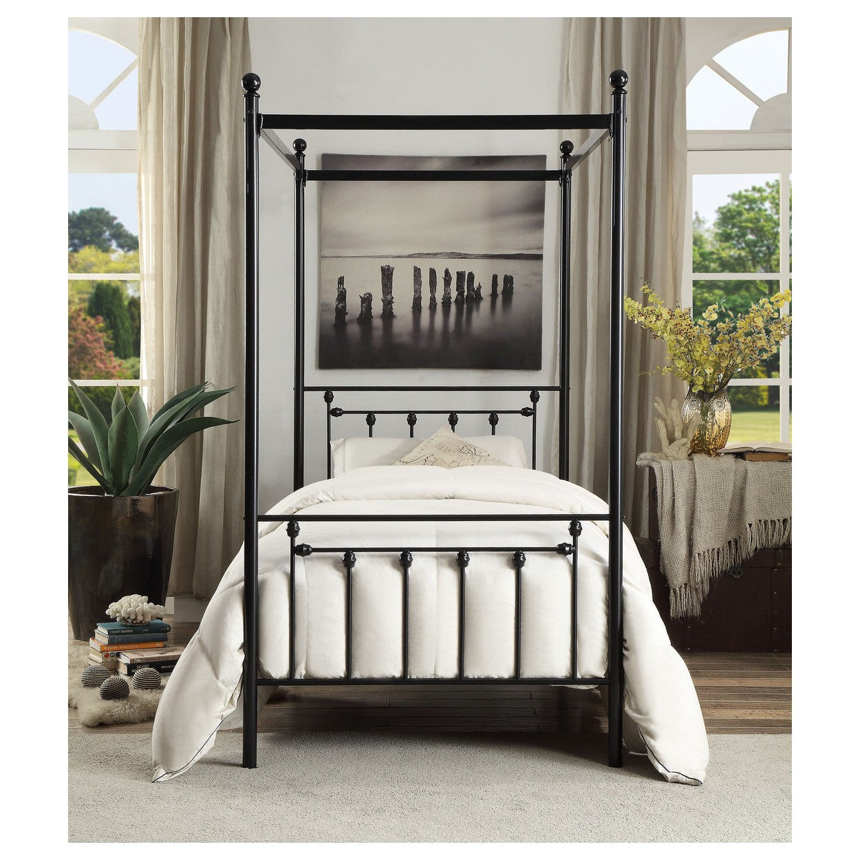 TWIN SIZE CANOPY METAL BED, ROUND POST, 3A 1761T-1