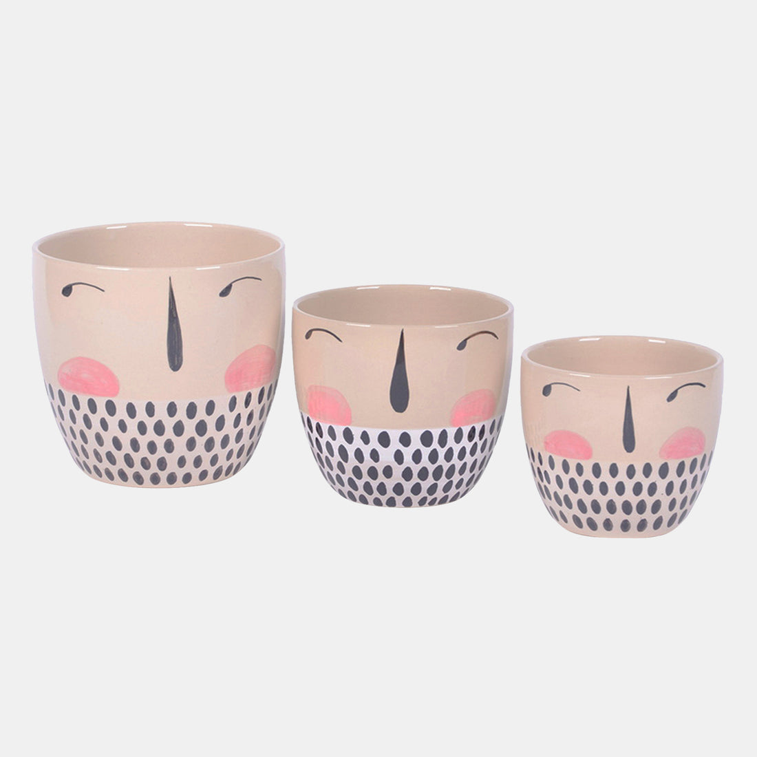 Sagebrook Home Cer, S.3 6/7/8&quot; Painted Face Planters, Multi